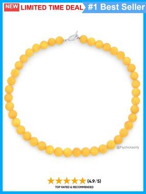 10MM Synthetic Yellow Jade Ball Bead Strand Necklace Toggle Clasp 17 Inch